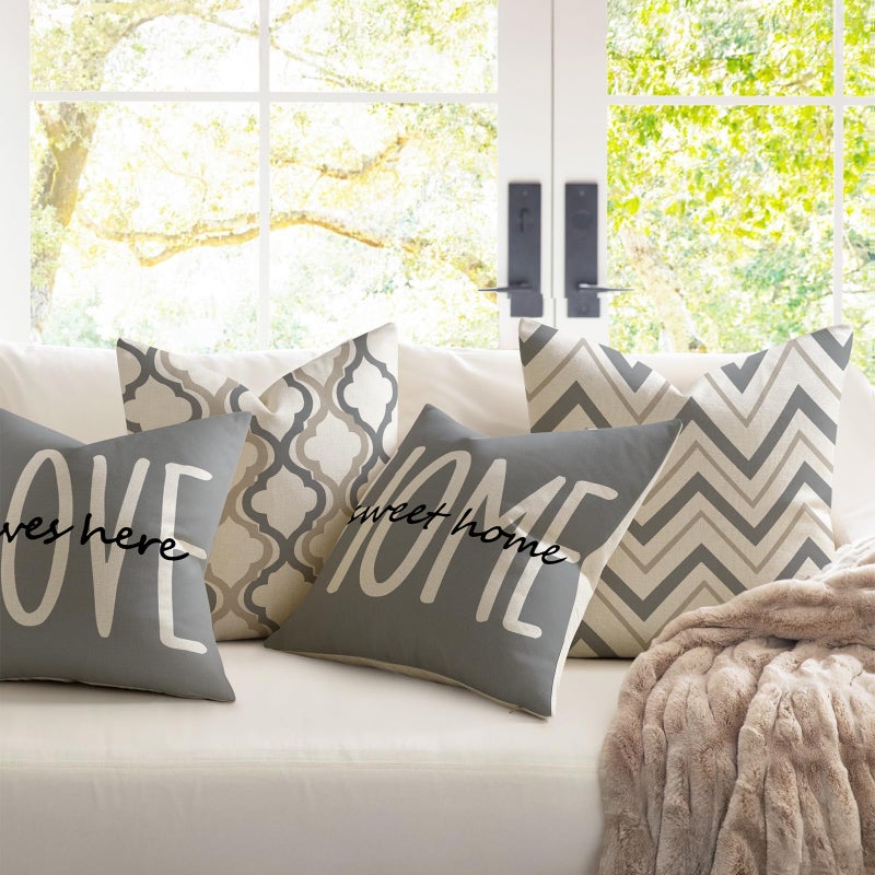YCOLL Farmhouse Throw Pillow Covers 18x18 Set of 4 Rustic Linen Square Decorative Cushion Covers for Couch Sofa Bedroom Home Decor - Image 3