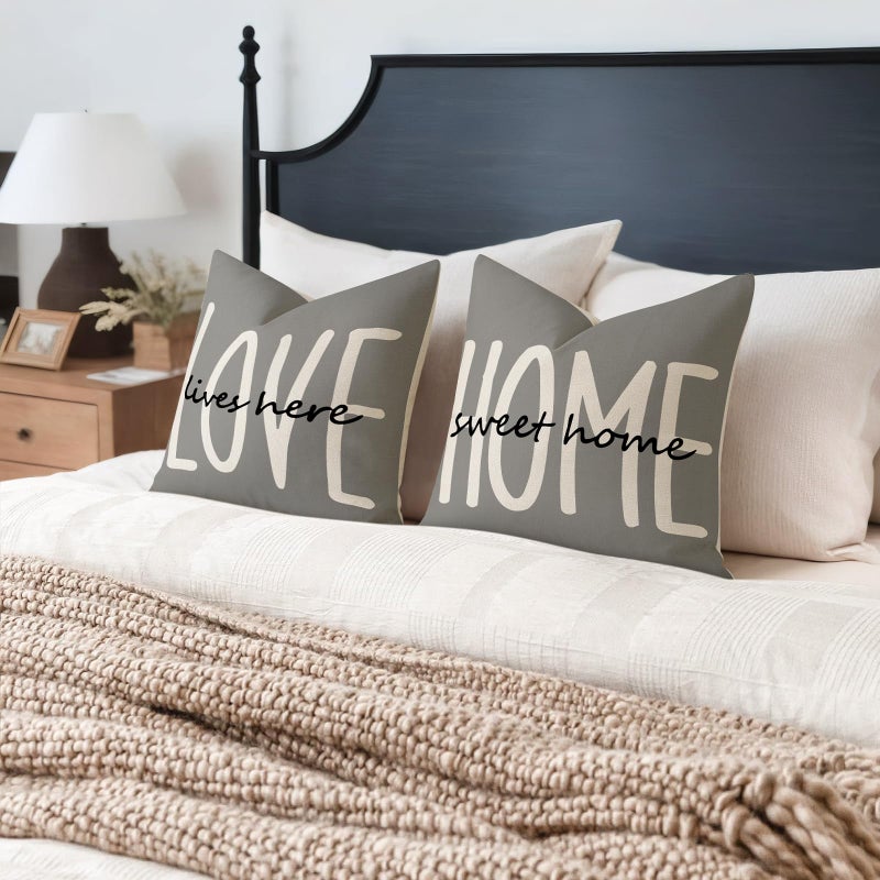 YCOLL Farmhouse Throw Pillow Covers 18x18 Set of 4 Rustic Linen Square Decorative Cushion Covers for Couch Sofa Bedroom Home Decor - Image 5