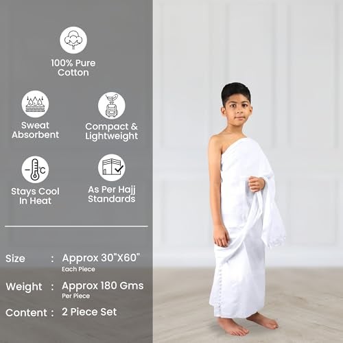 ZAHYA Cooltex Ihram for Kids (Ages 4–8 Years) – Breathable Cooling Fabric, Lightweight, Sweat Absorbent, Quick Dry – Hajj & Umrah - Image 2