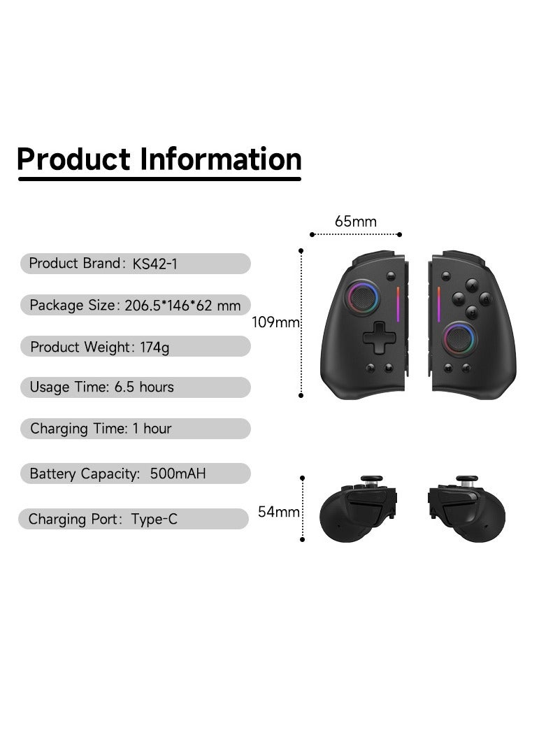 KS42 Meteor Light Wireless Joy-pad with 8 Color RGB Lights for Switch/Lite/OLED, with Programmable, Turbo u0026 Vibration(Black)