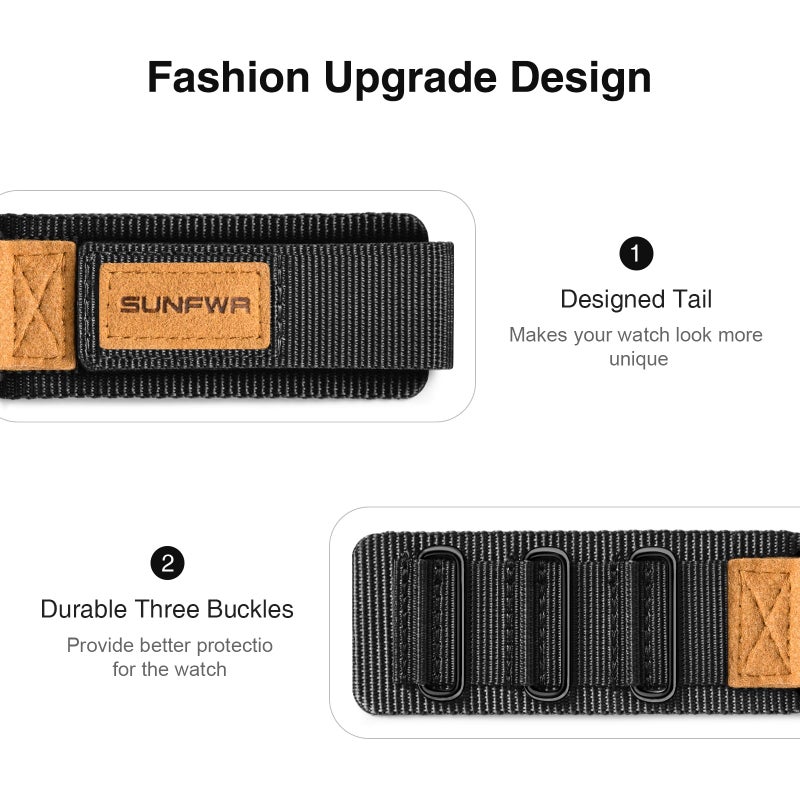 SUNFWR Compatible with Apple Watch Band 38mm 40mm 41mm 42mm, Rugged Replacement Velcro Strap With Three Buckle Loop Design Tough Nylon Band For iWatch Ultra Series 10/9/8/7/6/5/4/3/2/1/SE - Image 3