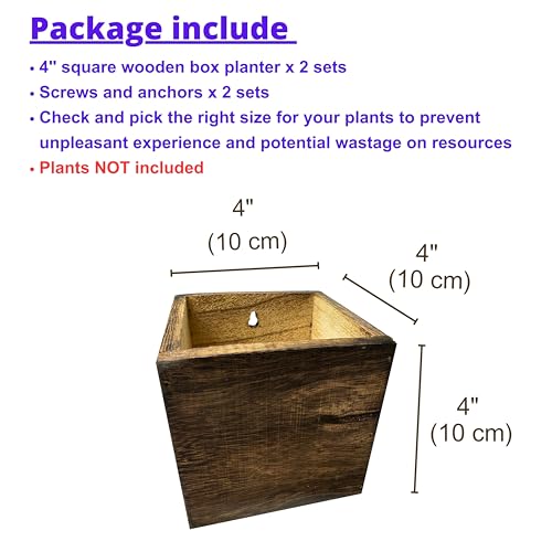 LáLáGreen LaLaGreen Wood Planter Box for Plants (4x4 Inch, 2 Pack) Small Square Wall Planters for Indoor Plant, Window Hanging Flower Pot Wooden Boxes for Table Centerpiece Herb Balcony Home Garden Office Decor - Image 2