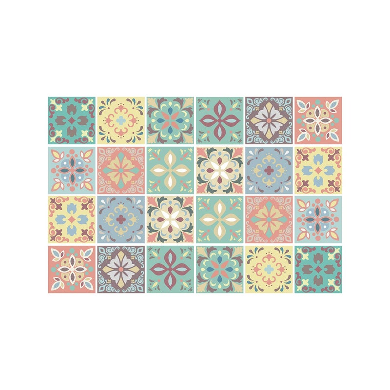 WALPLUS Bathroom Tile Stickers 15cm x 15cm 6 Self Adhesive Stick on Tiles Kitchen Removable Peel and Stick Backsplash Marbella Colorful Stairs Walls Renovation 24 PCS