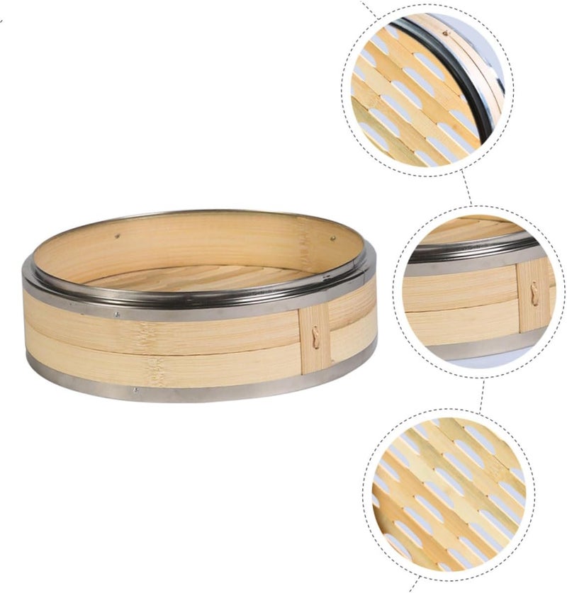 Longevity optimized build TOYANDONA Steamer Basket 18Cm Diameter Natural with Stainless Steel Rim Household Kitchen Food Steaming Basket for Dumplings Bao Buns and Dim Sum Cooking Hardened processed substance - Image 3