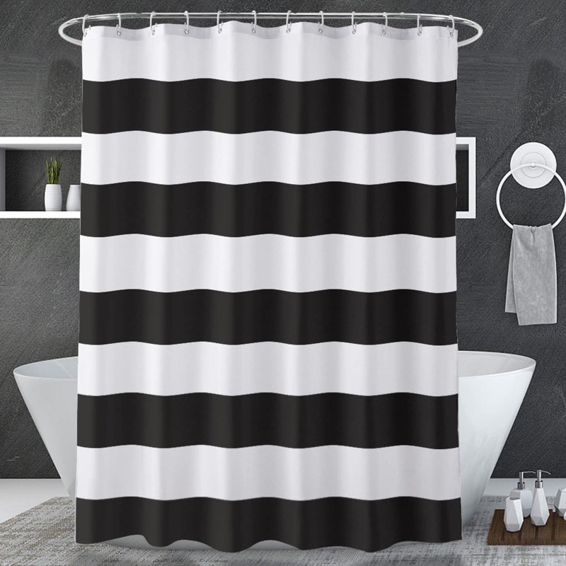 AmazerBath Black Shower Curtain Stripes  72"" W x 72"" H Black and White Striped Shower Curtain  Fabric Shower Curtain for Bathroom  with 2 Heavy Stones - Image 3