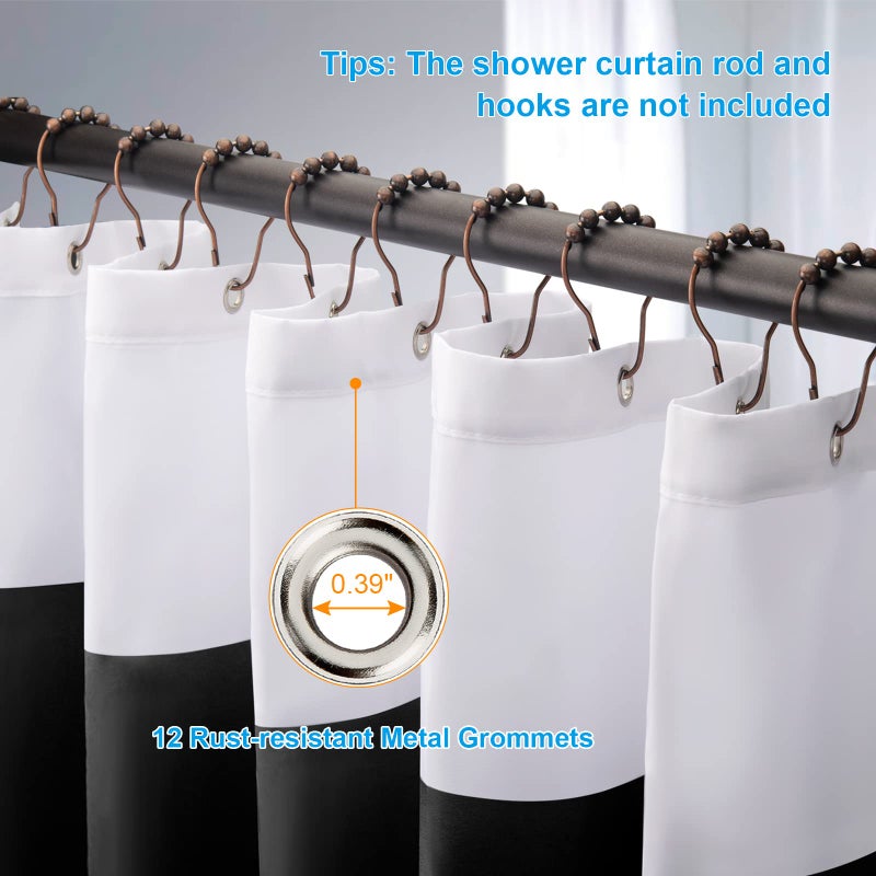 AmazerBath Black Shower Curtain Stripes  72"" W x 72"" H Black and White Striped Shower Curtain  Fabric Shower Curtain for Bathroom  with 2 Heavy Stones - Image 5