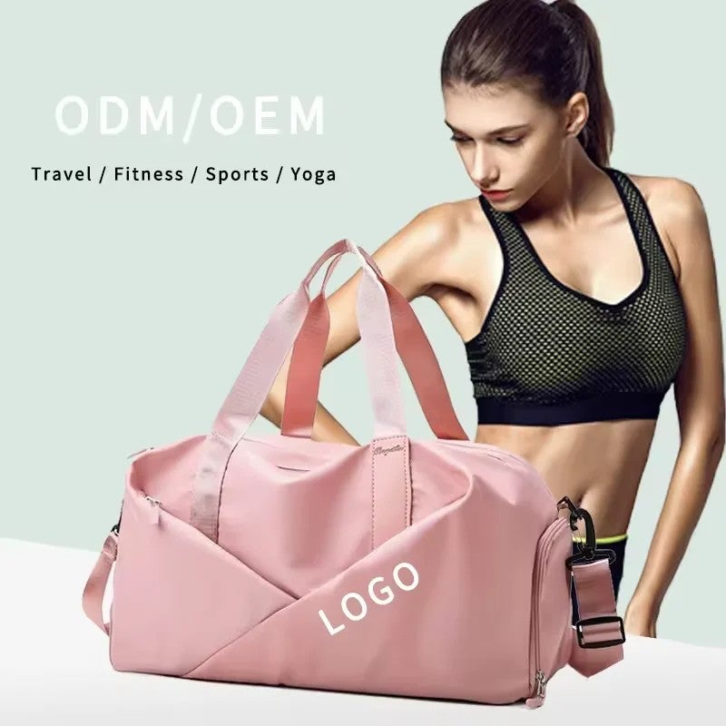 Y&D Pink Nylon Waterproof Women's Weekend Overnight Travel Bag Gym Sports Bag Duffel Bag - Image 1