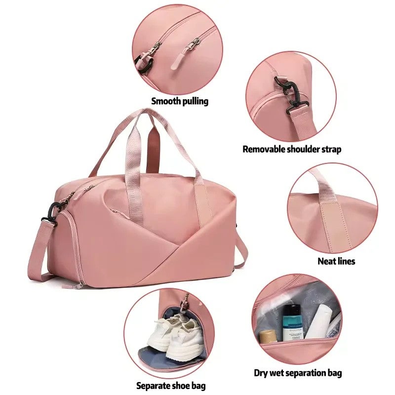 Y&D Pink Nylon Waterproof Women's Weekend Overnight Travel Bag Gym Sports Bag Duffel Bag - Image 2