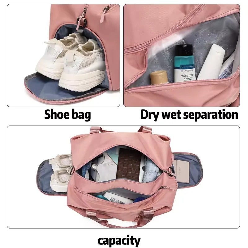 Y&D Pink Nylon Waterproof Women's Weekend Overnight Travel Bag Gym Sports Bag Duffel Bag - Image 4