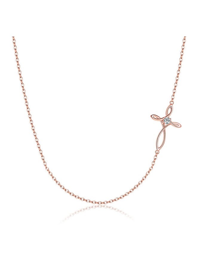 EVER FAITH 925 Sterling Silver Rose Gold Whtie Cz Jewelry Religious Church Sideways Celtic Knot Cross Choker Necklace For Women  - Image 1