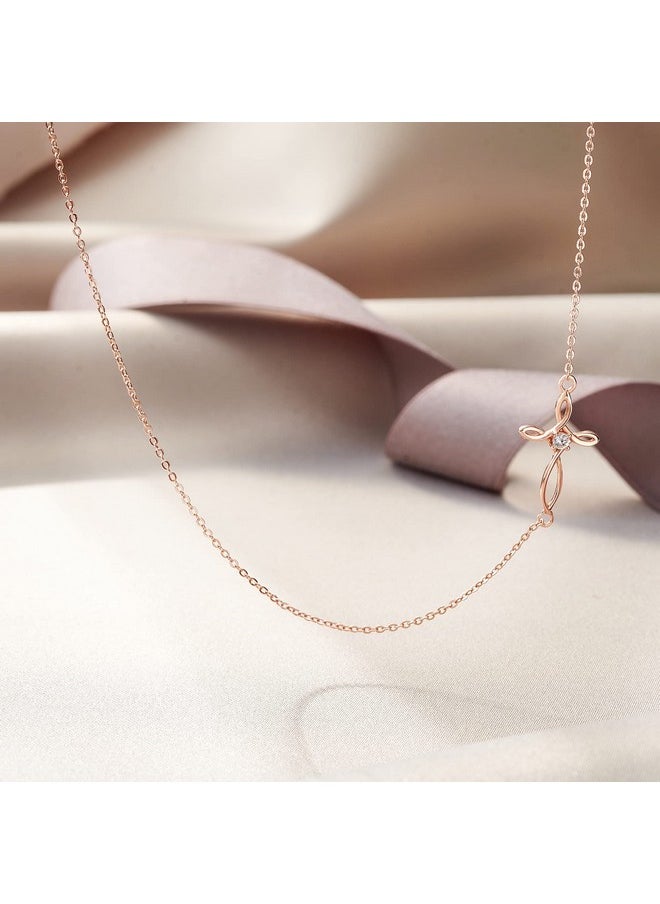 EVER FAITH 925 Sterling Silver Rose Gold Whtie Cz Jewelry Religious Church Sideways Celtic Knot Cross Choker Necklace For Women  - Image 4