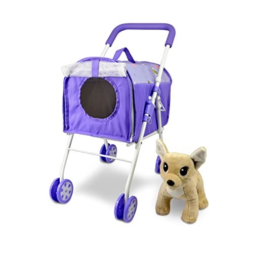 ANIVIA Pet Stroller and Accessories for Kids Ages 3 to 7 Year Olds Dog Toy for Toddlers 2 Pieces Play Dog Set Puppy Party Playset with 1 Pet Puppy Included Purple - Image 1