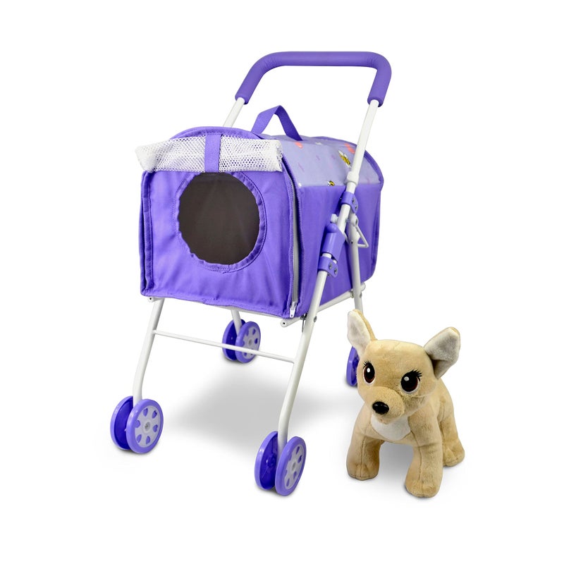 ANIVIA Pet Stroller and Accessories for Kids Ages 3 to 7 Year Olds Dog Toy for Toddlers 2 Pieces Play Dog Set Puppy Party Playset with 1 Pet Puppy Included Purple - Image 2