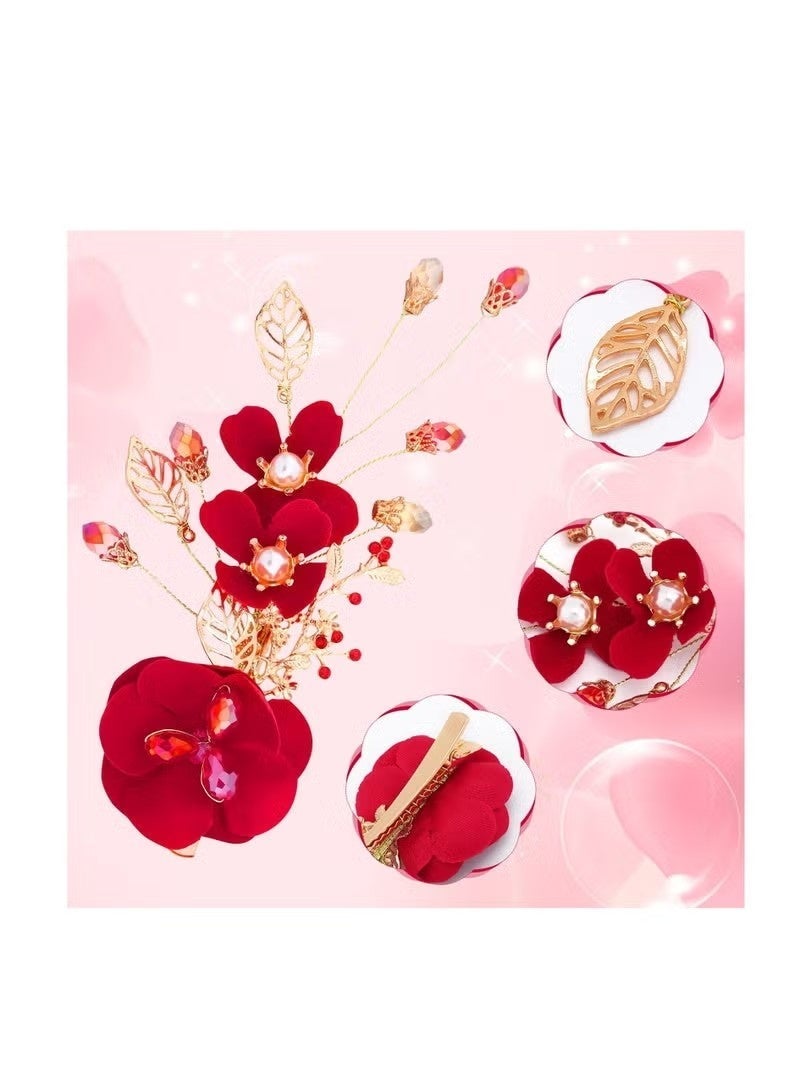 Red Rose Flower Hair Clips, Red Wedding Hair Clip for Bridal, Side Combs Women Hair Jewelry Accessories, Perfect for Weddings, Anniversaries, and Special Occasions - Image 4