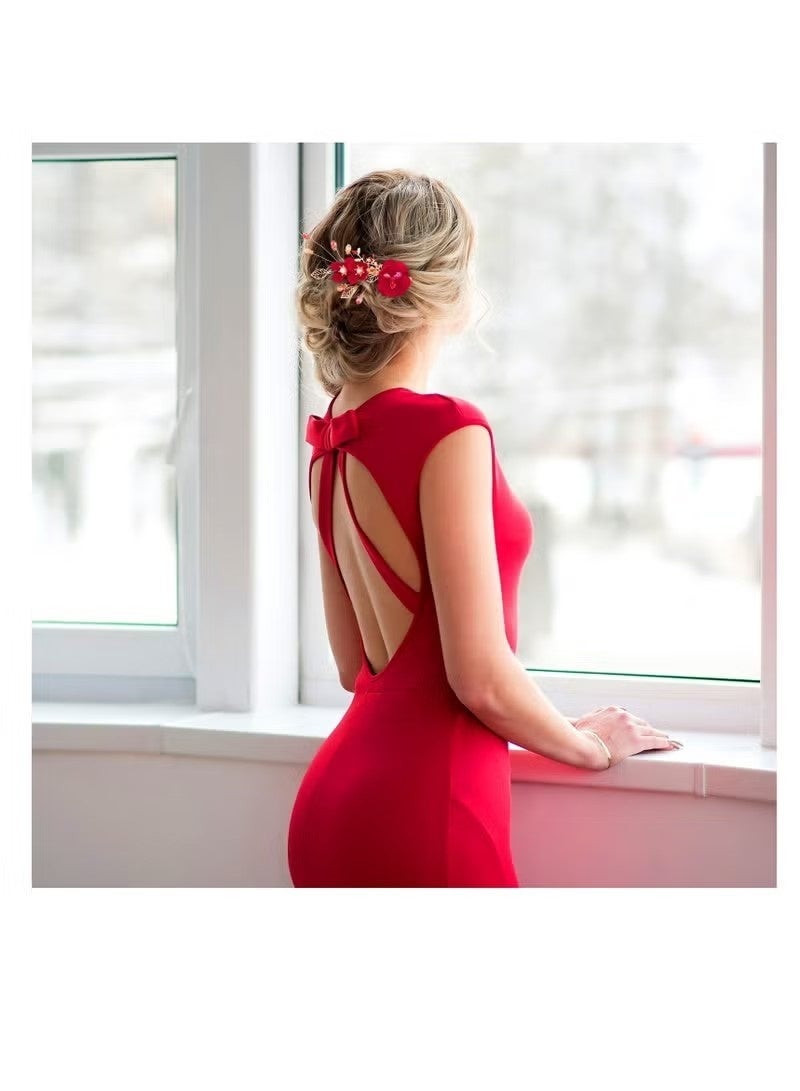 Red Rose Flower Hair Clips, Red Wedding Hair Clip for Bridal, Side Combs Women Hair Jewelry Accessories, Perfect for Weddings, Anniversaries, and Special Occasions - Image 2