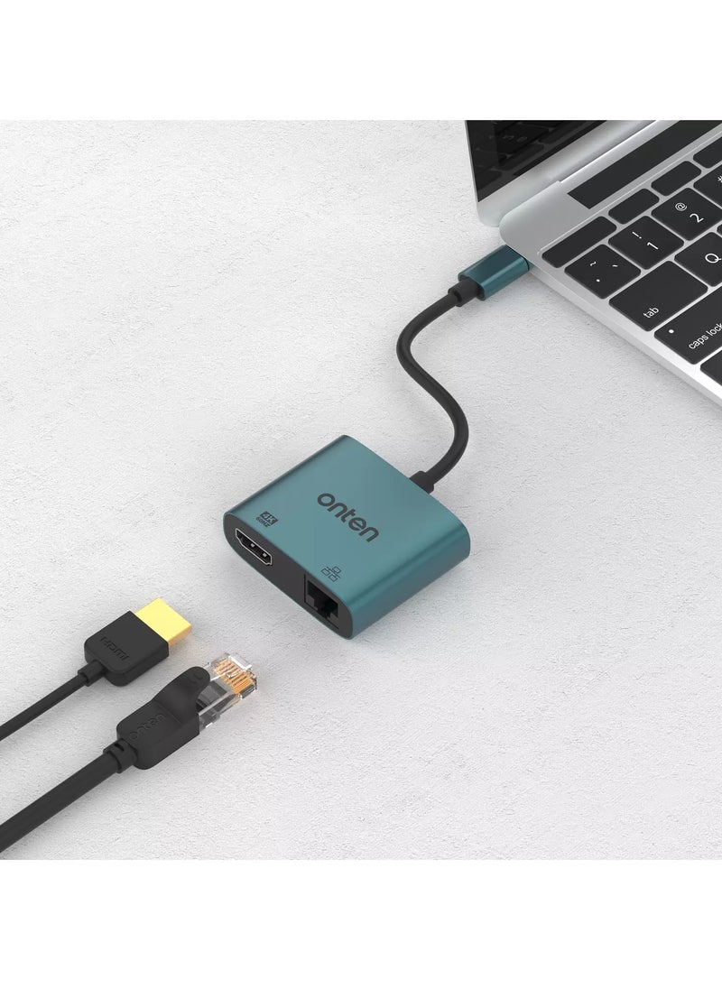 onten UC288 USB-C to HDMI HD Video Adapter with RJ45(100M)  - Image 2