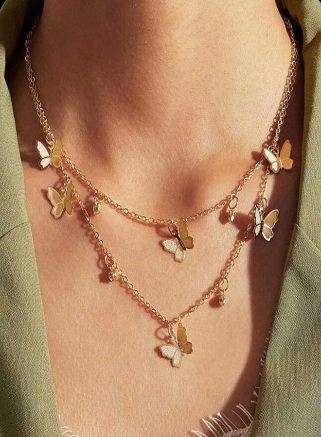 fxmimior Gold Simple Dainty Boho Butterfly chunky Chokers Necklace Layered Circle Necklace Bar Y Pendant Necklace for Women - Image 2
