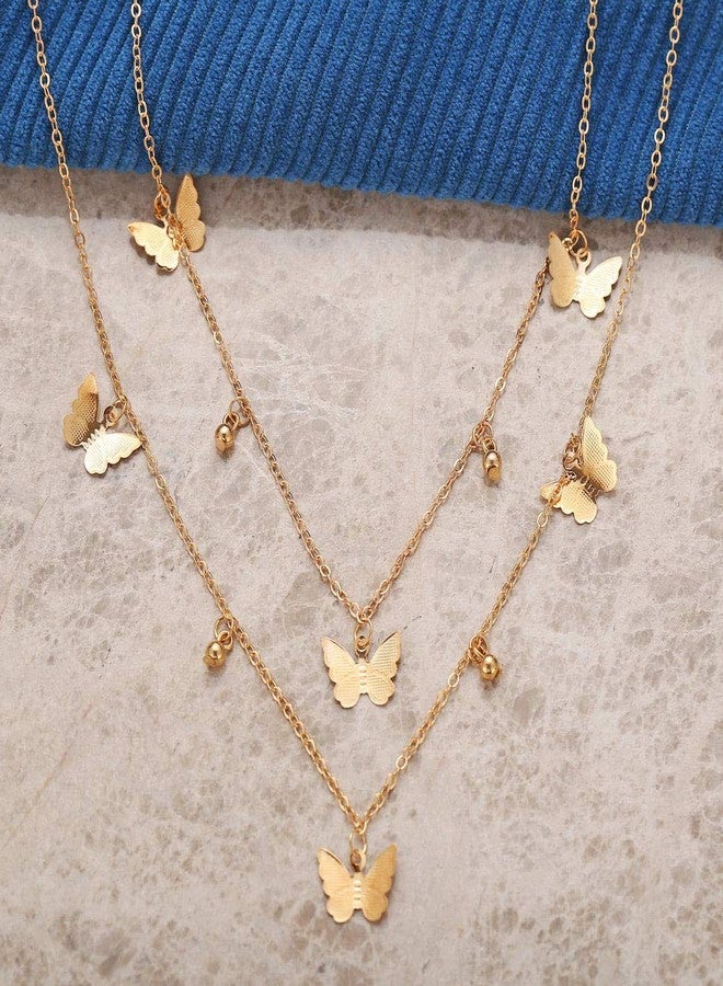 fxmimior Gold Simple Dainty Boho Butterfly chunky Chokers Necklace Layered Circle Necklace Bar Y Pendant Necklace for Women - Image 3