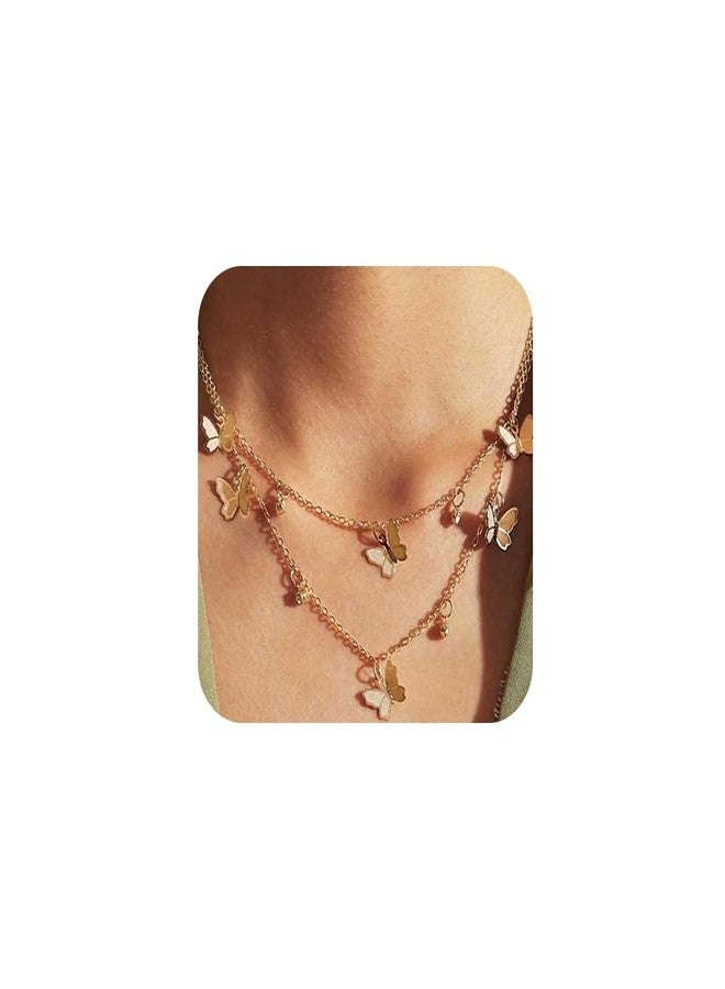 fxmimior Gold Simple Dainty Boho Butterfly chunky Chokers Necklace Layered Circle Necklace Bar Y Pendant Necklace for Women - Image 1
