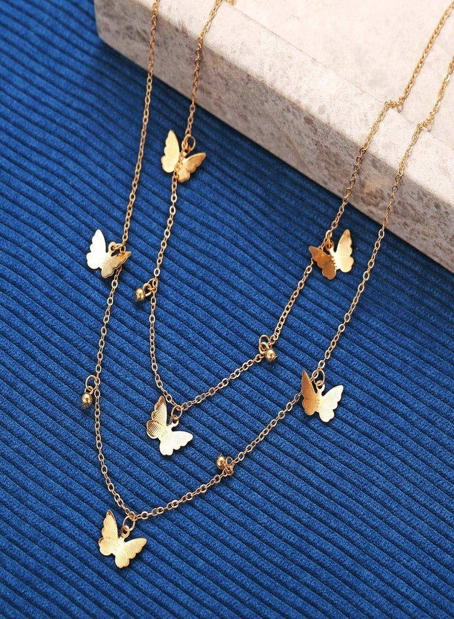 fxmimior Gold Simple Dainty Boho Butterfly chunky Chokers Necklace Layered Circle Necklace Bar Y Pendant Necklace for Women - Image 4