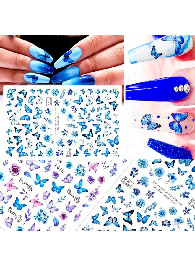 YOKSAS 6 Sheets Butterfly Nail Art Stickers,Self Adhesive Blue Pink Leopard Print Butterfly Nail Decals - Image 2