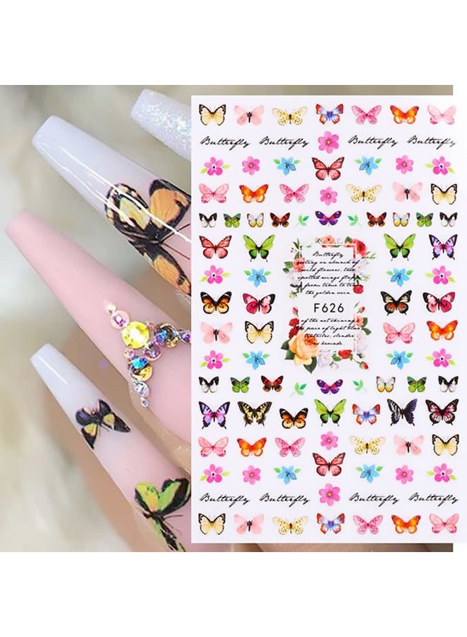 YOKSAS 6 Sheets Butterfly Nail Art Stickers,Self Adhesive Blue Pink Leopard Print Butterfly Nail Decals - Image 5