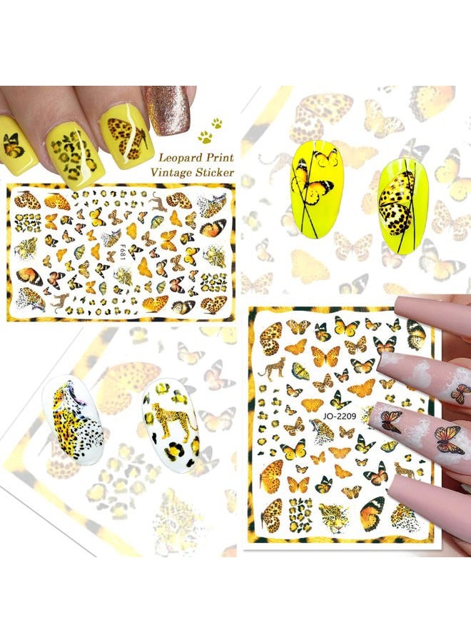 YOKSAS 6 Sheets Butterfly Nail Art Stickers,Self Adhesive Blue Pink Leopard Print Butterfly Nail Decals - Image 3