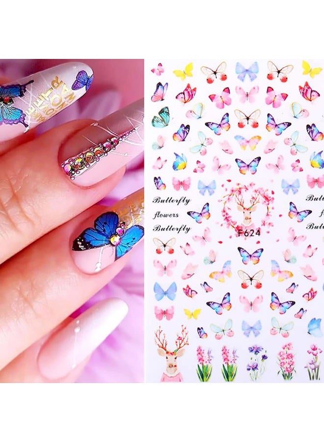 YOKSAS 6 Sheets Butterfly Nail Art Stickers,Self Adhesive Blue Pink Leopard Print Butterfly Nail Decals - Image 4