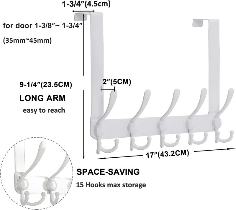 Dseap Over The Door Hook Hanger - 5 Tri Hooks, Heavy Duty Over The Door Towel Rack Coat Rack for Clothes Hat Towel, Grey, Pack of 2 - Image 4