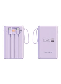 T I G O Super Fast Charging Portable 10000mAh 22.5W Power Bank with 3 built-in Charging Cables, USB C battery pack, LED display Compatible with iPhone 16 15 14 Samsung Galaxy Google Pixel Android Tablet Purple  - Image 1
