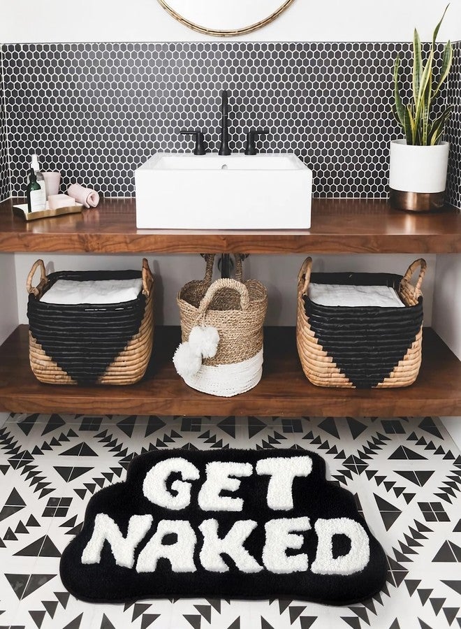 DyeFury Irregular Shaped Get Naked Bath Mat - Fun, Cute Non-Slip Black & White Decor, 31" x 18" - Image 3