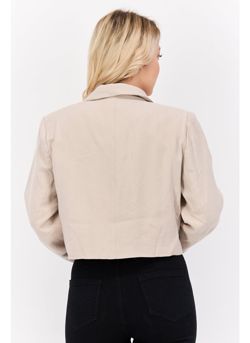 NIA Women Regular Fit Single Breasted Cropped Blazer, Light Grey  - Image 3
