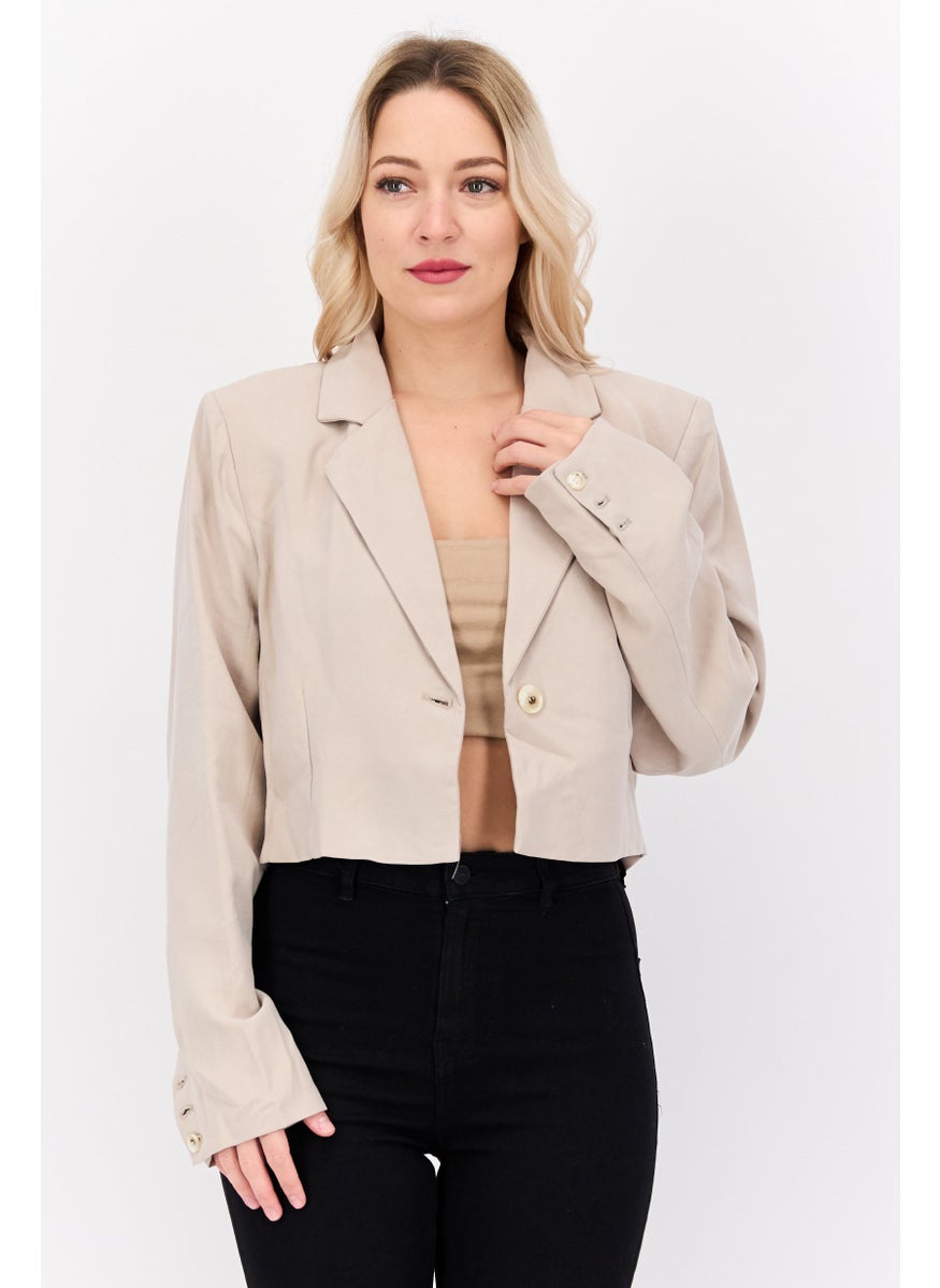 NIA Women Regular Fit Single Breasted Cropped Blazer, Light Grey  - Image 1