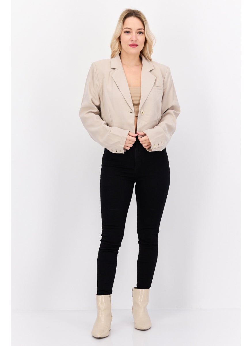 NIA Women Regular Fit Single Breasted Cropped Blazer, Light Grey  - Image 4