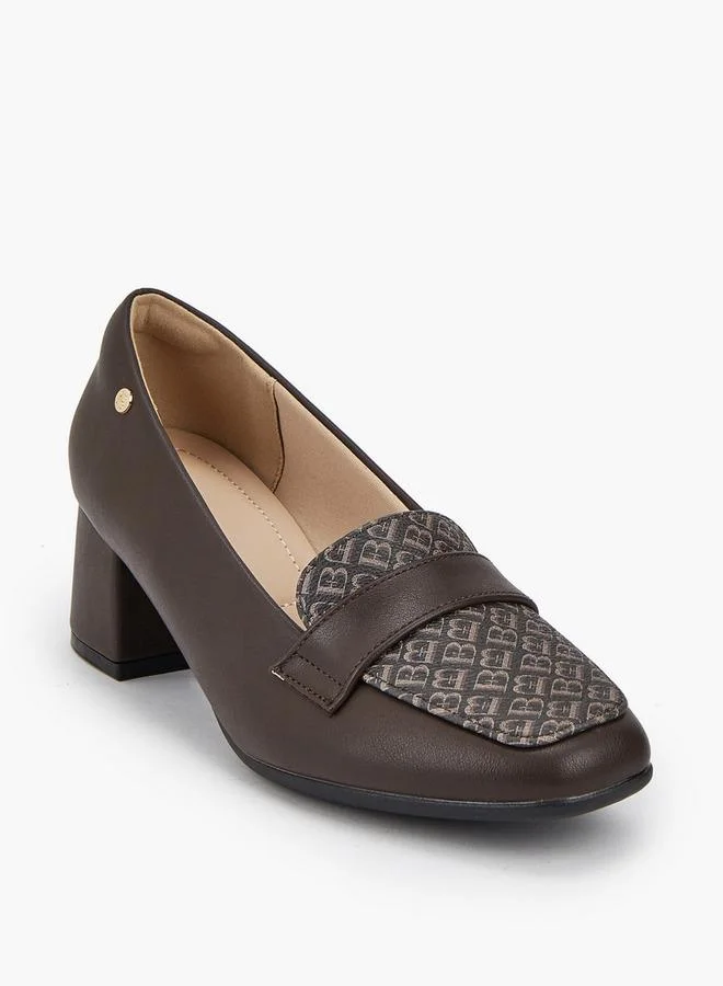 Flora Bella By Shoexpress Flora Bella Monogram Print Slip-On Loafers With Block Heel