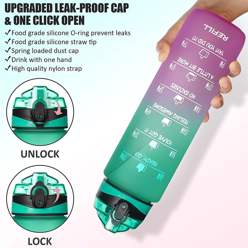 Styxon 32oz22oz Motivational Fitness Sports Water Bottle with Time Marker Straw Large Wide Mouth Leakproof Durable BPA Free NonToxic - Image 3