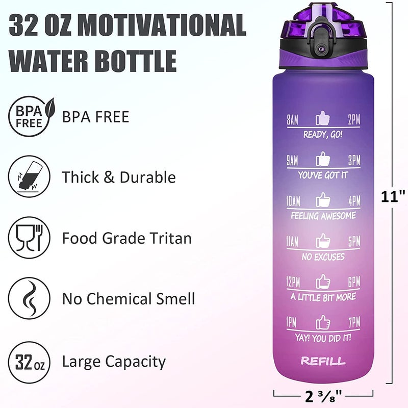 Styxon 32oz22oz Motivational Fitness Sports Water Bottle with Time Marker Straw Large Wide Mouth Leakproof Durable BPA Free NonToxic - Image 2