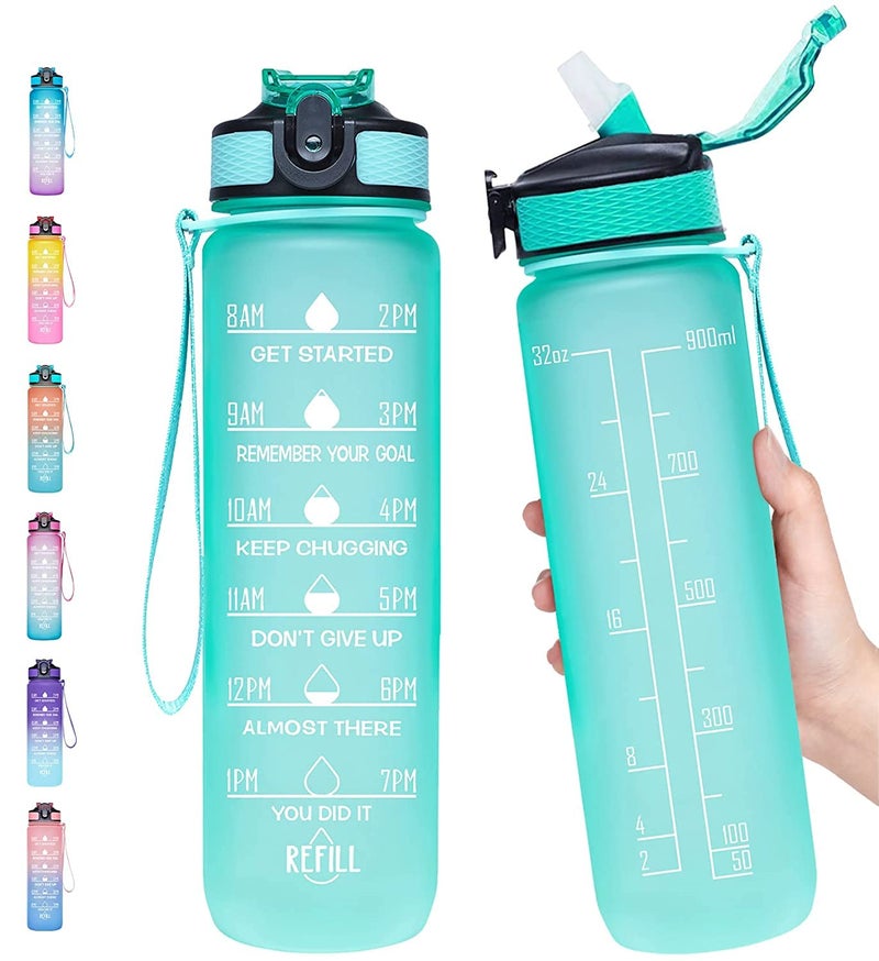 Styxon 32oz22oz Motivational Fitness Sports Water Bottle with Time Marker Straw Large Wide Mouth Leakproof Durable BPA Free NonToxic - Image 1