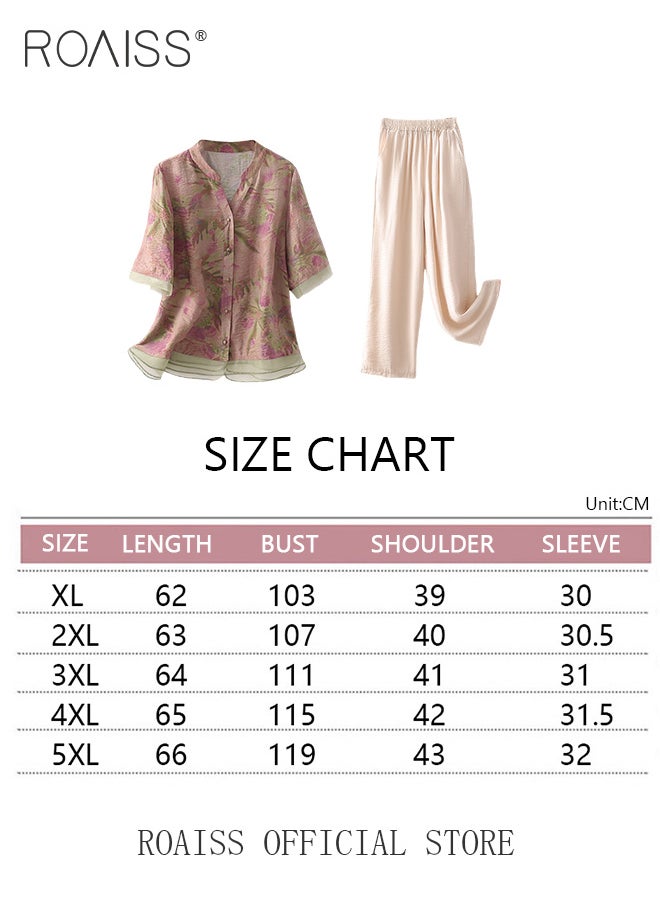 2-Piece Women Casual Suit V Neck Design Mid Length Sleeve Shirt Fit Top Loose Straight Leg Pants Comfortable Fabric Printed Tops Solid Color Pants Elastic Waist Suitable for Daily Commuting Wear - pzsku/Z8799938B9BCCFA3348BBZ/45/_/1705052495/145fd562-126e-479f-9a08-f53ea473cc37