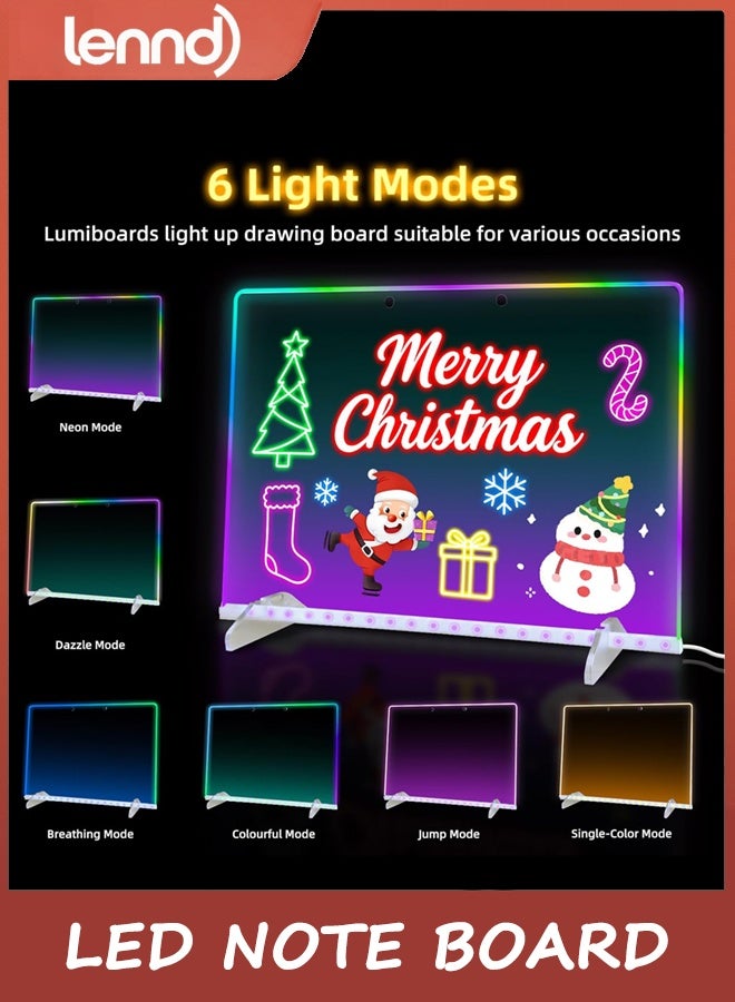 لينند لوحة ملاحظة ED مع 7 ألوان ، ويشمل محول ، 35CM * 25CM أدى لوحة الرسم للأطفال ، إضاءة لوحات مسح جافة مع 7 علامات ، قماش ناعم ، سلسلة معلقة ، هدية اتجاه العطلة - Image 3