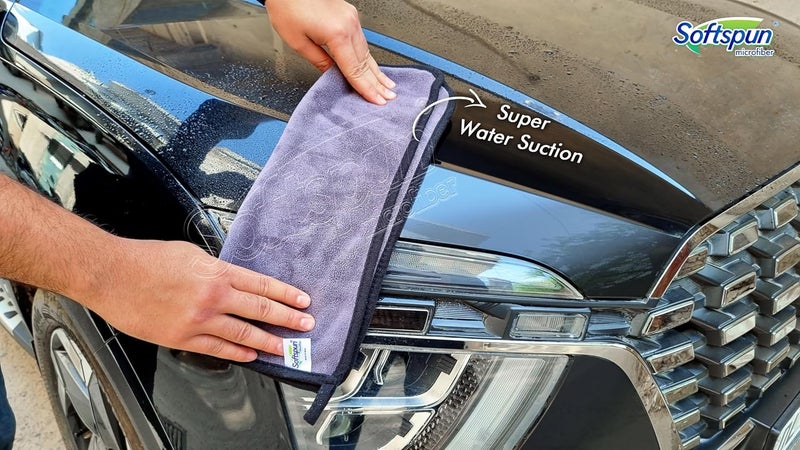 SOFTSPUN Microfiber Super Absorbent Cloth 500 GSM 35X75cms Packof 1 Grey! Silk Banded Edge Towel Set Extra Thick Microfiber Cleaning Cloths Perfect for Bike Auto Cars Both Interior and Exterior. - Image 4