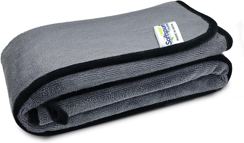 SOFTSPUN Microfiber Super Absorbent Cloth 500 GSM 35X75cms Packof 1 Grey! Silk Banded Edge Towel Set Extra Thick Microfiber Cleaning Cloths Perfect for Bike Auto Cars Both Interior and Exterior. - Image 1