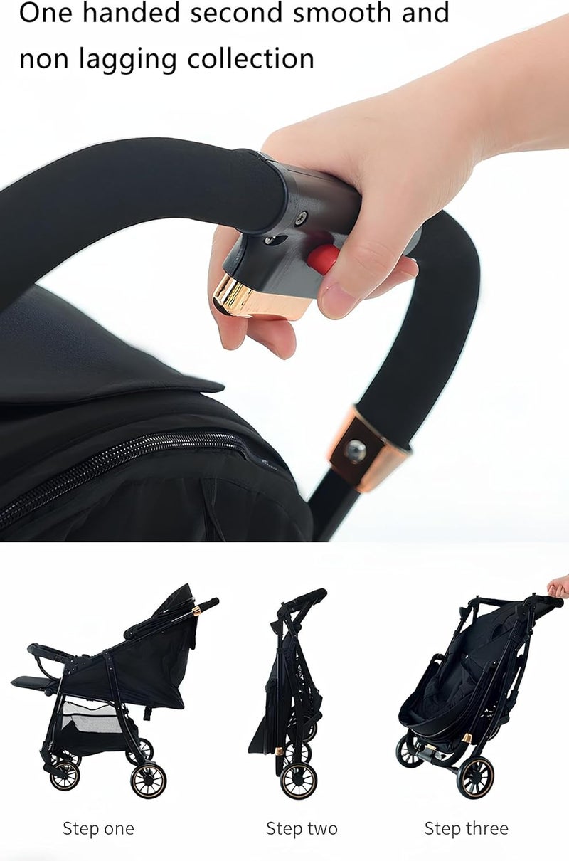 HOTSUAE Lightweight Stroller,Foldable Baby Stroller, 0-3 Year Old Baby Travel Stroller With Storage Basket, Four-Wheel Suspension, One Click Folding, Can Sit Or Lie Down, 5-Point Seat Belt, Black - Image 2