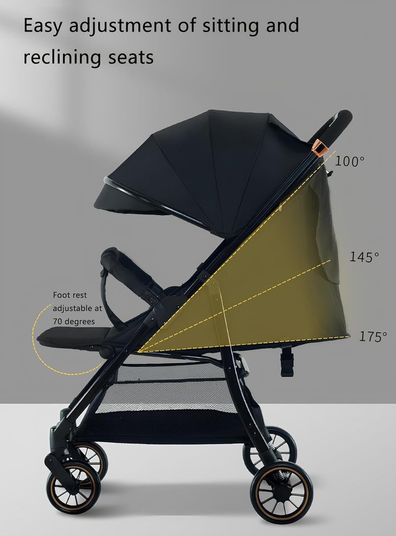 HOTSUAE Lightweight Stroller,Foldable Baby Stroller, 0-3 Year Old Baby Travel Stroller With Storage Basket, Four-Wheel Suspension, One Click Folding, Can Sit Or Lie Down, 5-Point Seat Belt, Black - Image 4