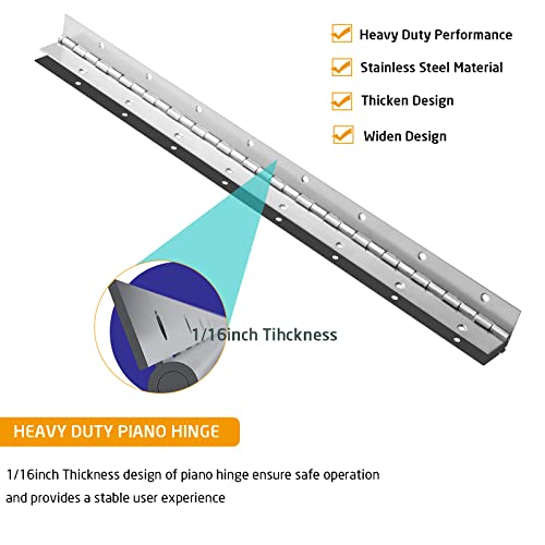 AODESTINY 2 Piece 2" x 18" Stainless Steel Piano Hinge, 0.060" / 1/16” Thick Heavy Duty Piano Hinge with Holes, Silver Continuous & Piano Hinges for Wood Furniture Mailbox Tool/Storage Boxes Cabinets Door Piano - Image 3