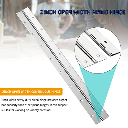 AODESTINY 2 Piece 2" x 18" Stainless Steel Piano Hinge, 0.060" / 1/16” Thick Heavy Duty Piano Hinge with Holes, Silver Continuous & Piano Hinges for Wood Furniture Mailbox Tool/Storage Boxes Cabinets Door Piano - Image 4