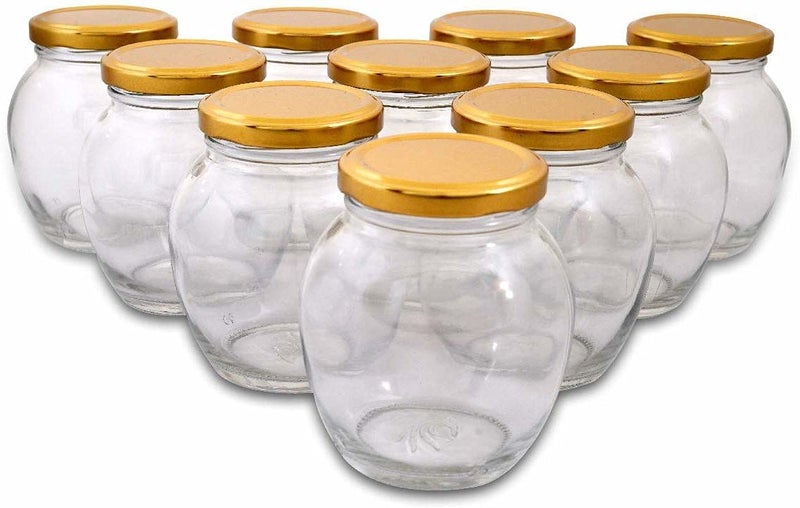 CROCO JAR Matka Shape Glass Jar and Container 400 Ml With Rust Proof Air Tight Lid Suitable To Use In Your Home Kitchen Storage Pack Of 8 Gold - Image 1