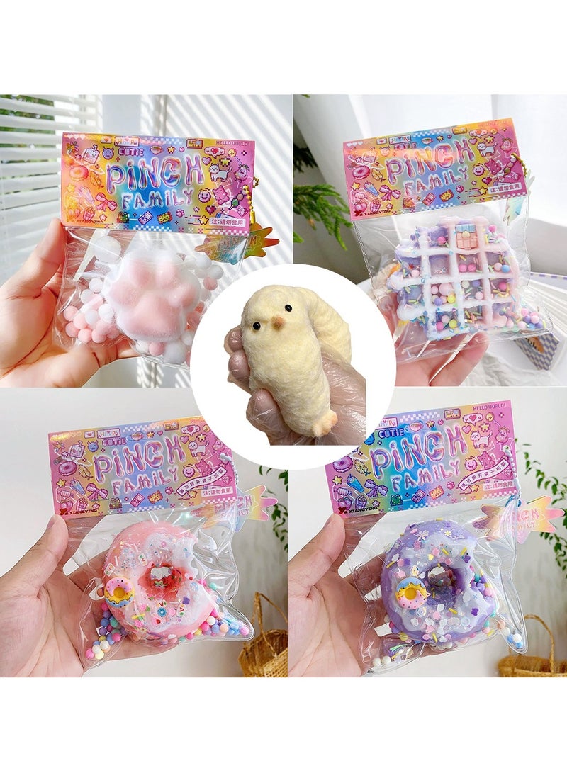 5Pcs Squishy Toys, Novelty Decompress Toys, Squishy Rubber Chicken Squeeze Cat Paw Donut Stress Ball Pinch Cute PVC Sensory Toys for Relieving Fidget Rising Animal Shaped Novelty Things Birthdays Cosplay Party Opp Packaging Gift Decorations - Image 1