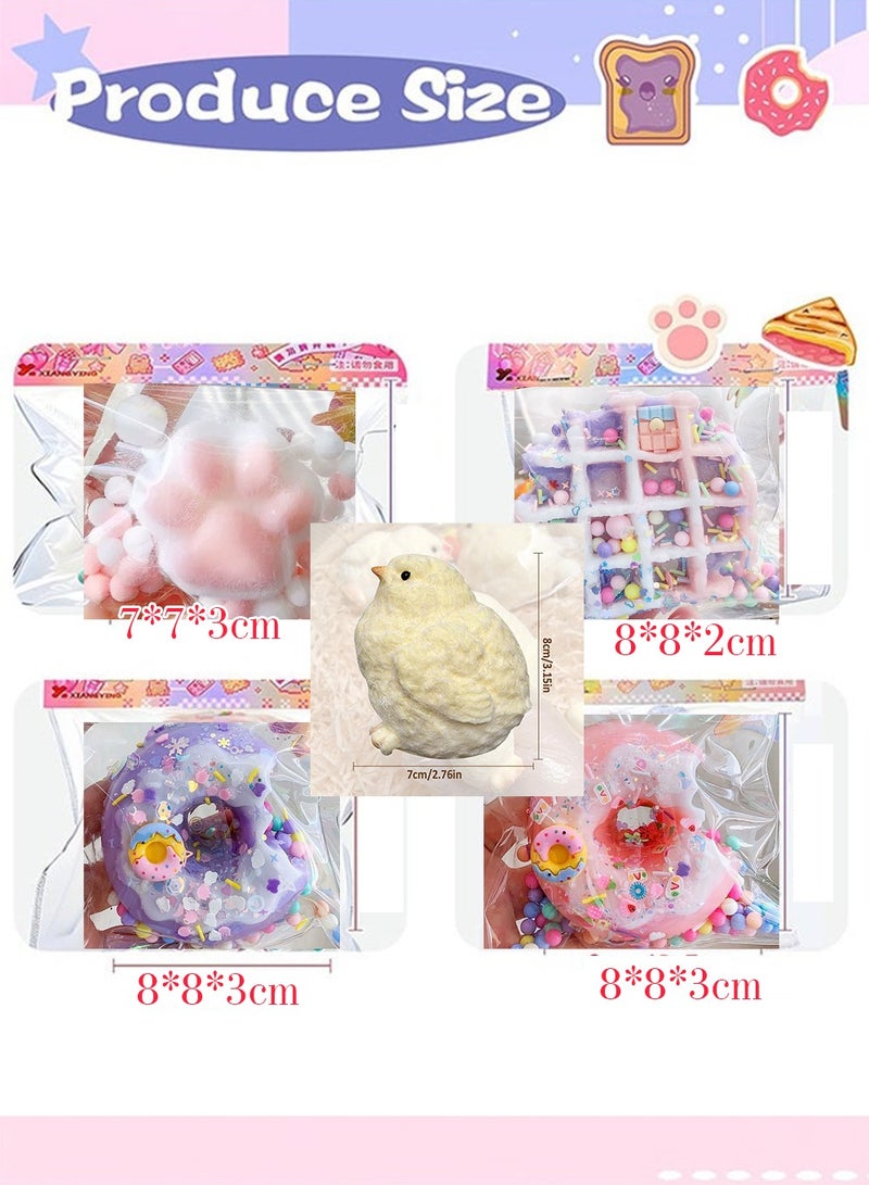 5Pcs Squishy Toys, Novelty Decompress Toys, Squishy Rubber Chicken Squeeze Cat Paw Donut Stress Ball Pinch Cute PVC Sensory Toys for Relieving Fidget Rising Animal Shaped Novelty Things Birthdays Cosplay Party Opp Packaging Gift Decorations - Image 2