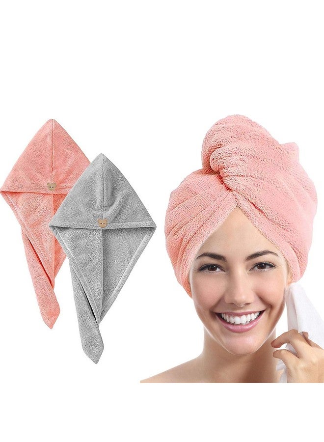 MAXOSHINE Hair Towel Wrap for Women-Quick Drying Microfiber Towel for Hair with Elastic Loop for Tying-Super Absorbent Head Towels Wrap for Ladies Hair Turban (Pack of 2-Grey & Pink) - Image 1